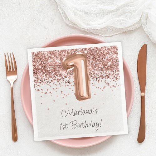  Rose Gold 1st Birthday Party Paper Dinner Napkins