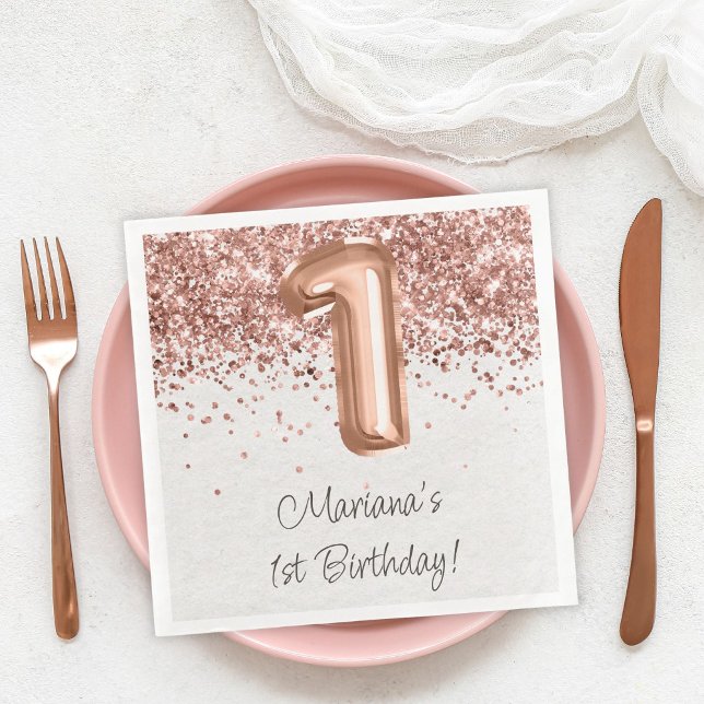  Rose Gold 1st Birthday Party Paper Dinner Napkins (Creator Uploaded)
