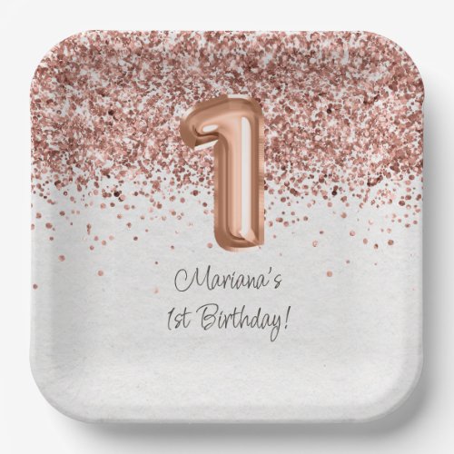  Rose Gold 1st Birthday Party Paper Plates