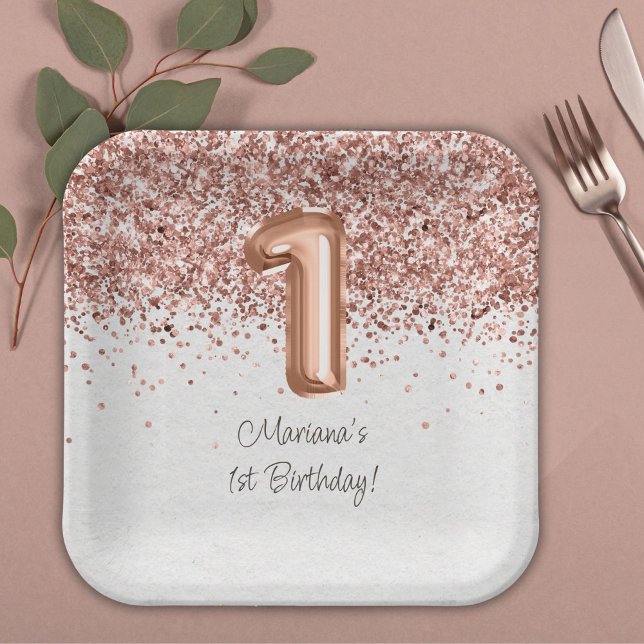  Rose Gold 1st Birthday Party Paper Plates (Creator Uploaded)