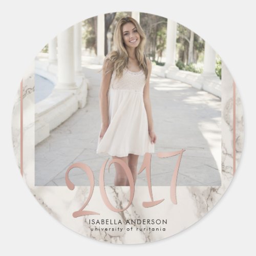Rose Gold 2017  Typography on Marble  Grad Photo Classic Round Sticker