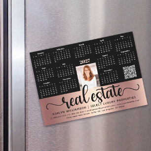 Rose Gold 2027 Calendar Real Estate QR Code Magnet