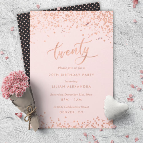 Rose Gold 20th Birthday Invitation | Faux Foil