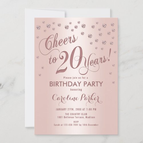 Rose Gold 20th Birthday Party Invitation