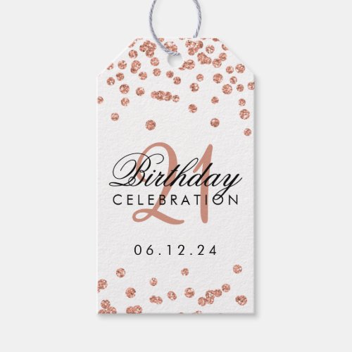Rose Gold 21st Birthday Glitter Confetti White Gift Tags