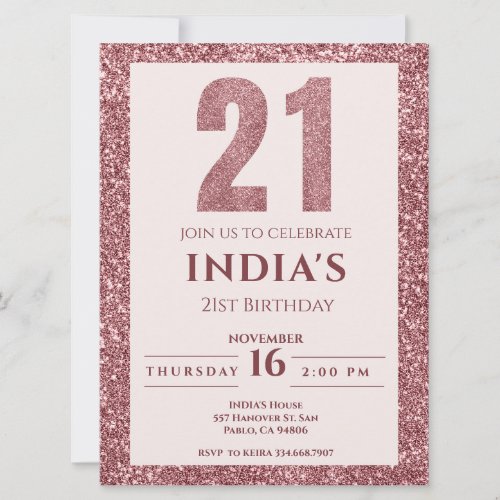 Rose Gold 21st Birthday party Invitation