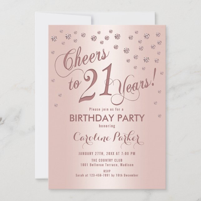 Rose Gold 21st Birthday Party Invitation (Front)