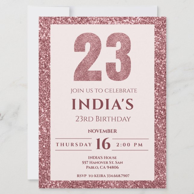 rose gold 23rd birthday invitation (Front)