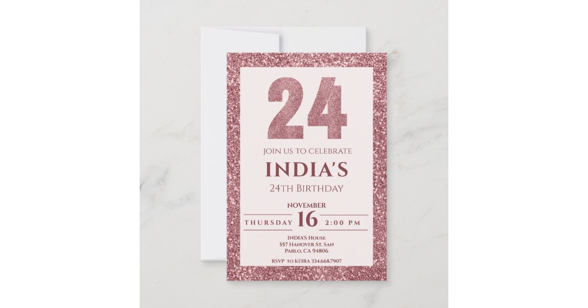 Rose Gold 24th Birthday Invitation Zazzle