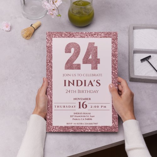 rose gold 24th birthday invitation