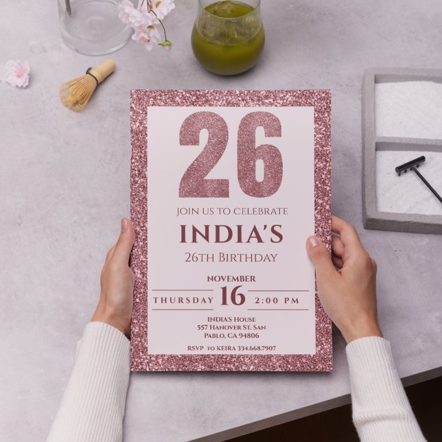 rose gold 26th birthday invitation (Creator Uploaded)