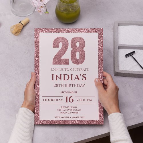 rose gold 28th birthday invitation