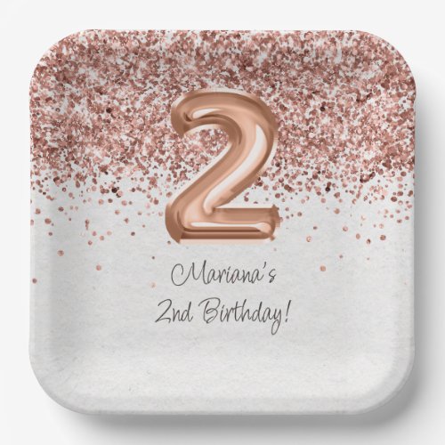  Rose Gold 2nd Birthday Party Paper Plates