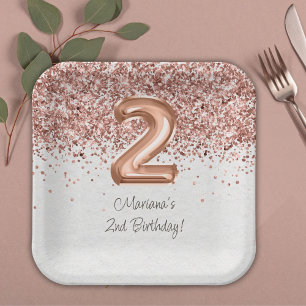 Rose Gold 2nd Birthday Party Paper Plates