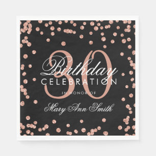 Rose Gold 30th Birthday Glitter Confetti Black Napkins