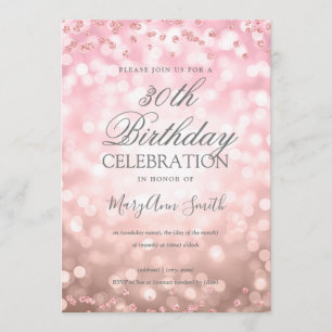 Rose Gold 30th Birthday Glitter Confetti Lights Invitation