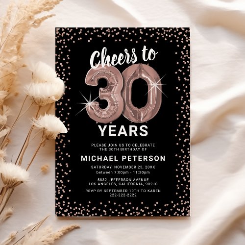 Rose Gold 30th Birthday Invitation