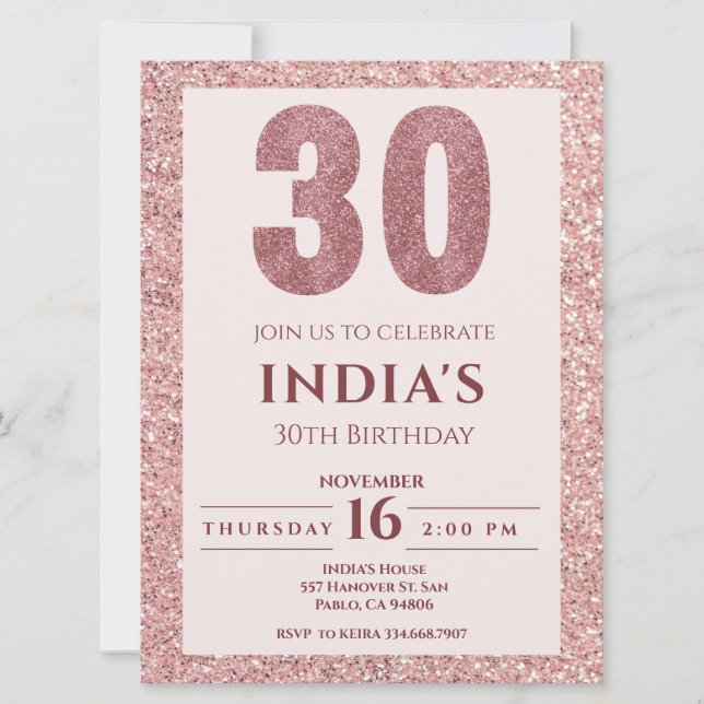 rose gold 30th birthday invitation (Front)
