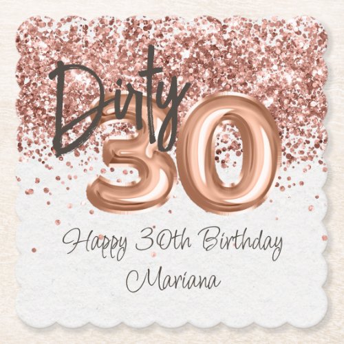  Rose Gold 30th Birthday Party Paper Coaster