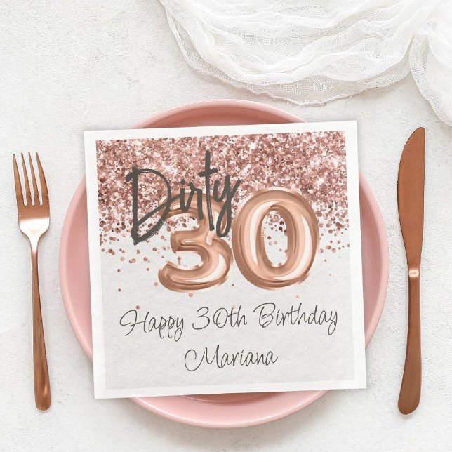  Rose Gold 30th Birthday Party Paper Dinner Napkins (Creator Uploaded)