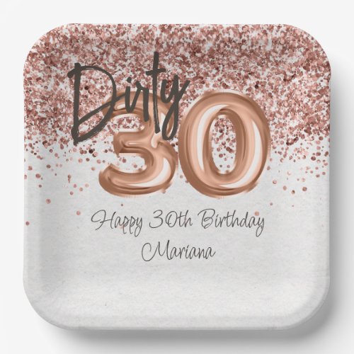  Rose Gold 30th Birthday Party Paper Plates