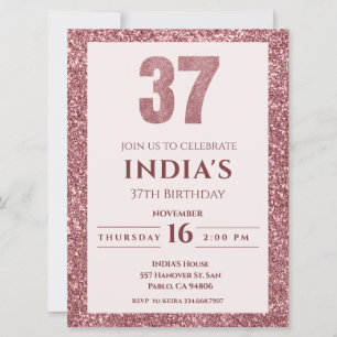rose gold 37th birthday invitation