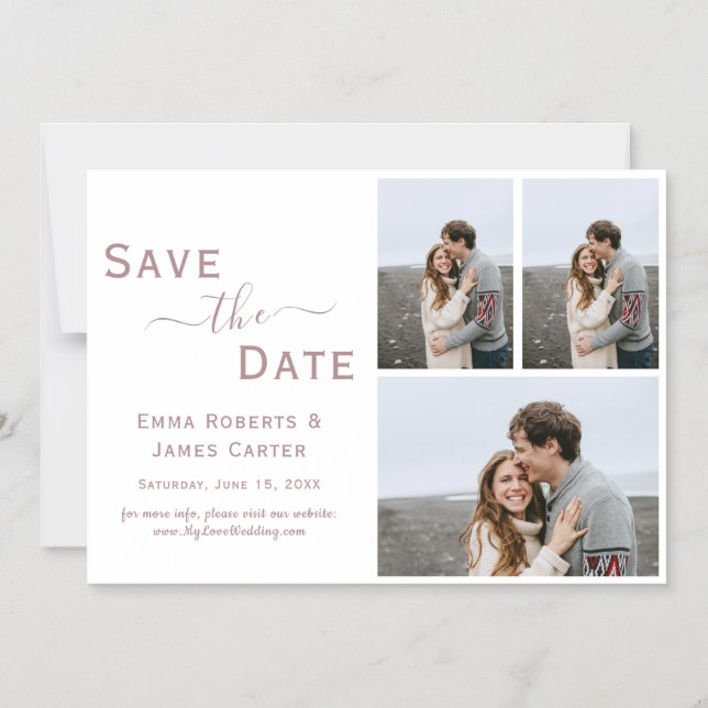 Rose Gold 3 Photo Save the Date Magnet (Front)