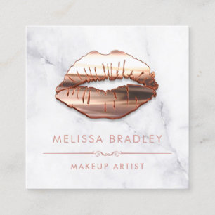 Rose Gold 3D Lips Marble Look Makeup Artist Square Business Card