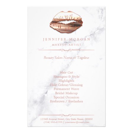Rose Gold 3d Lips Marble Texture Beauty Salon Flyer