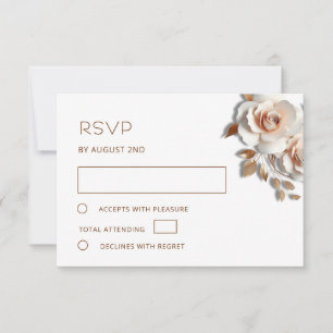 Rose Gold 3D Roses Wedding RSVP Card