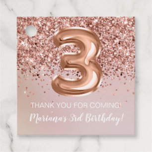 Rose Gold 3rd Birthday Party Favor Tags