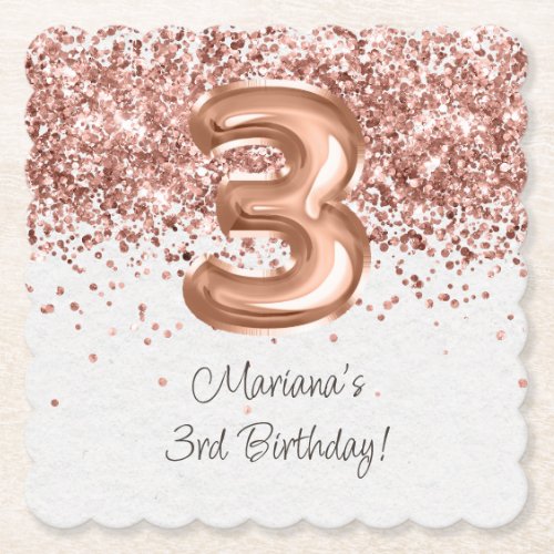  Rose Gold 3rd Birthday Party Paper Coaster
