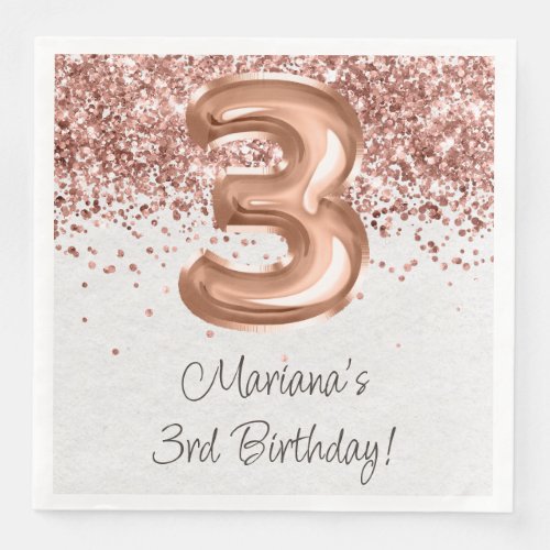  Rose Gold 3rd Birthday Party Paper Dinner Napkins