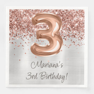  Rose Gold 3rd Birthday Party Paper Dinner Napkins