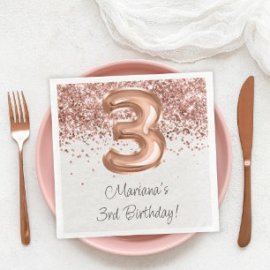  Rose Gold 3rd Birthday Party Paper Dinner Napkins