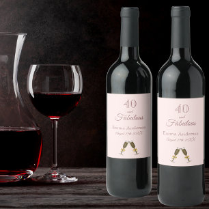 Rose gold 40 fabulous birthday party pink monogram wine label