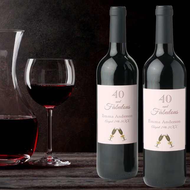 Rose gold 40 fabulous birthday party pink monogram wine label (Creator Uploaded)