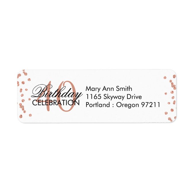 Rose Gold 40th Birthday Glitter Confetti Label (Front)