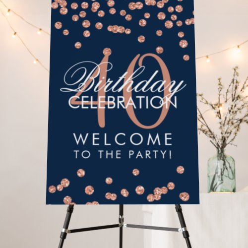 Rose Gold 40th Birthday Glitter Confetti Navy  Foam Board