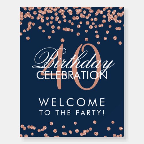 Rose Gold 40th Birthday Glitter Confetti Navy  Foam Board