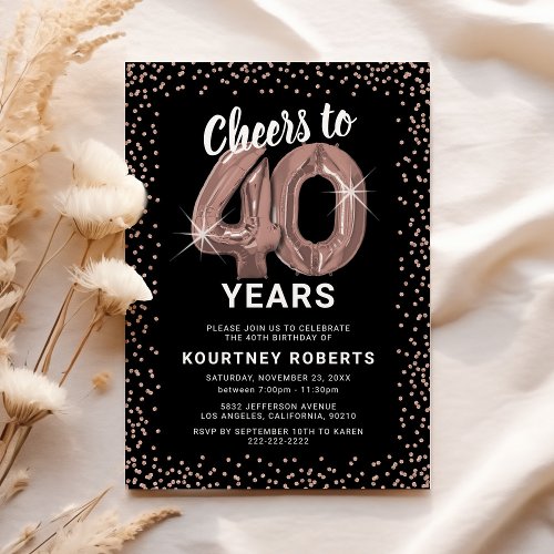 Rose Gold 40th Birthday Invitation