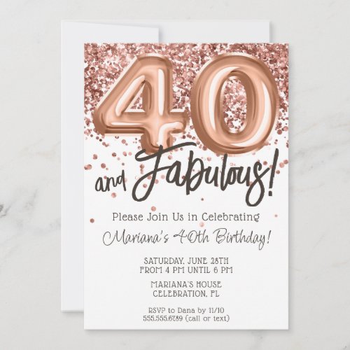 Rose Gold 40th Birthday Party Invitation