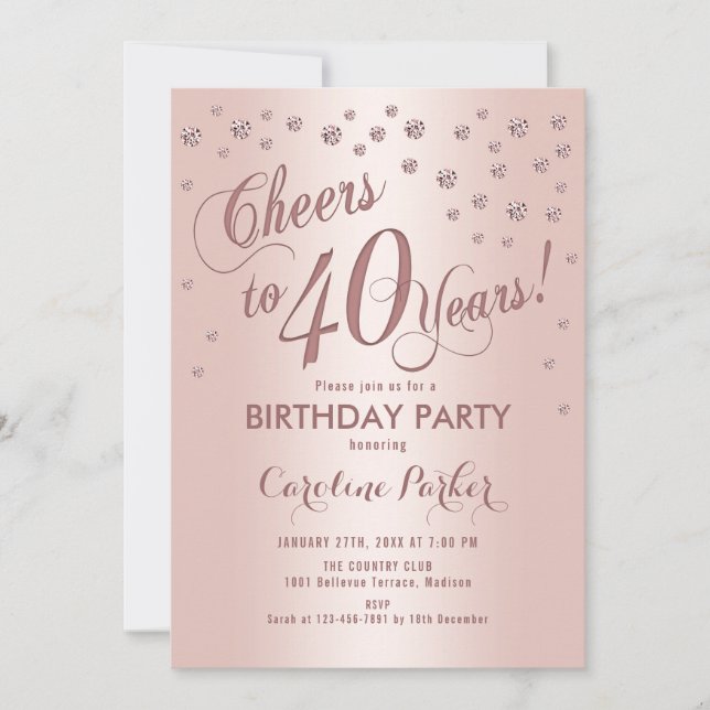 Rose Gold 40th Birthday Party Invitation (Front)