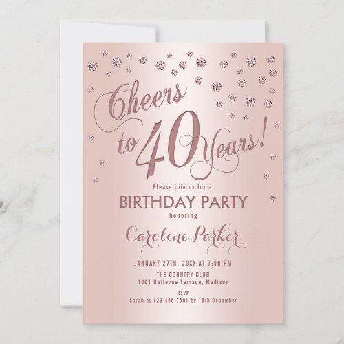 Rose Gold 40th Birthday Party Invitation