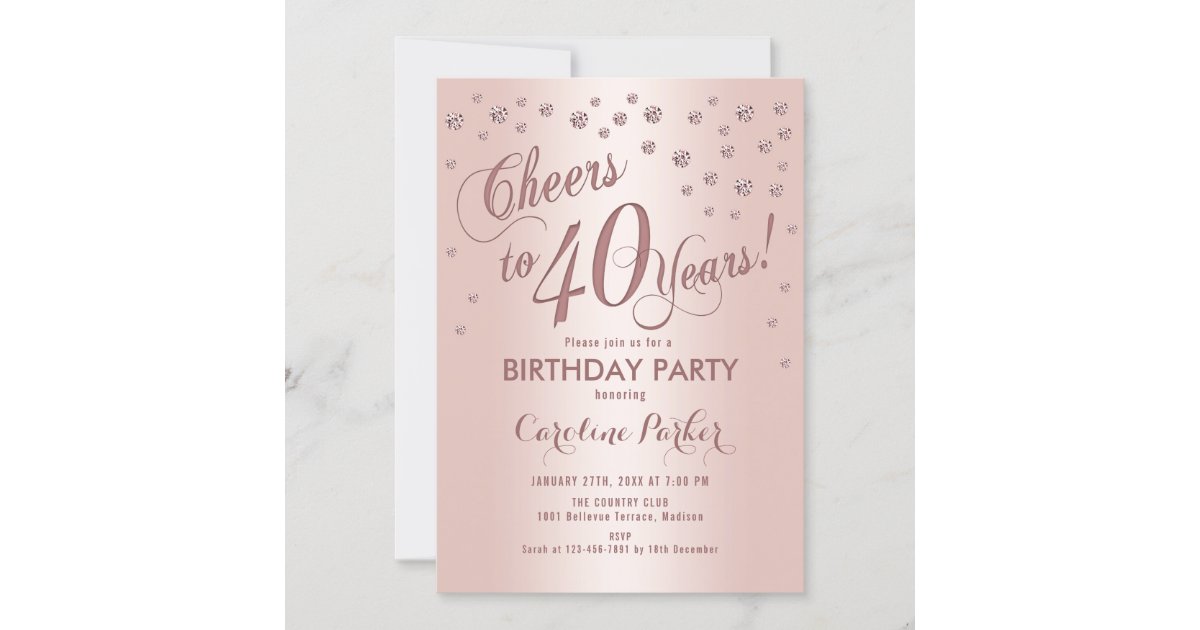 Rose Gold 40th Birthday Party Invitation 