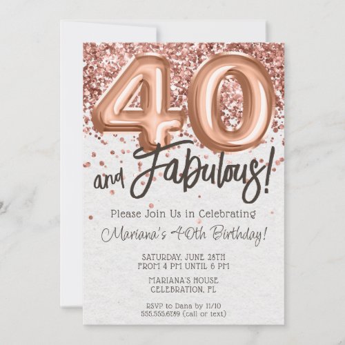 Rose Gold 40th Birthday Party Invitation