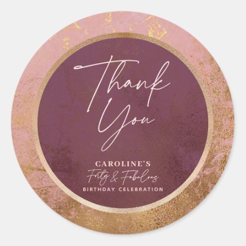 Rose Gold 40th Birthday Party Thank You Classic Round Sticker