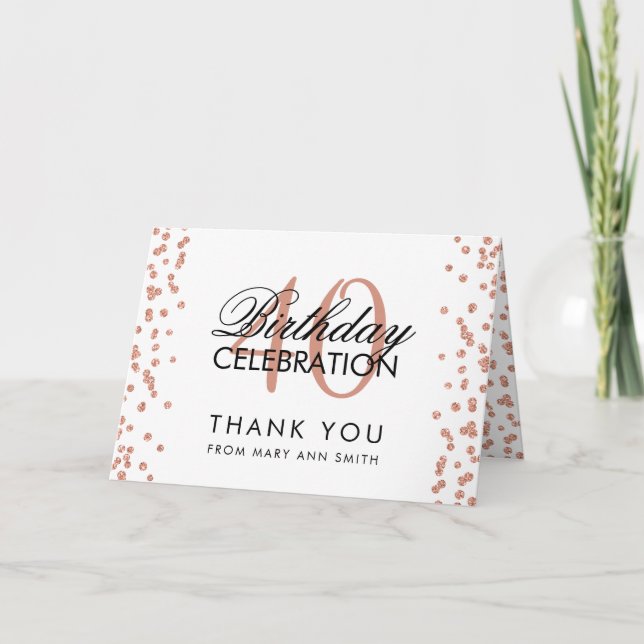 Rose Gold 40th Birthday Thank you Glitter Confetti (Front)