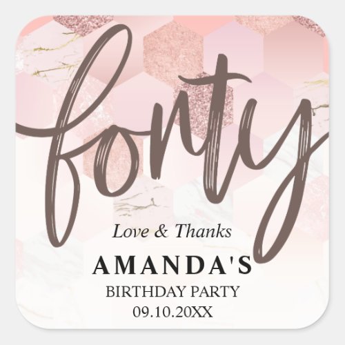 Rose Gold 40th Birthday Thank You Square Sticker