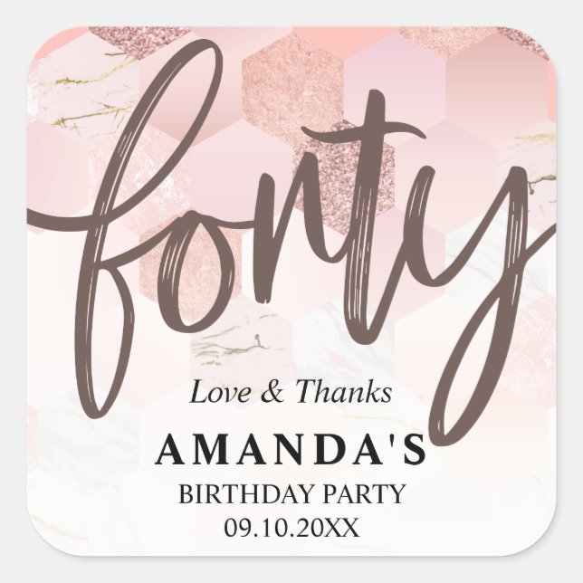 Rose Gold 40th Birthday Thank You Square Sticker (Front)